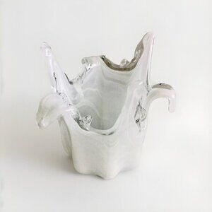 Murano Hand Blown White Crystal Wave Swirl Pulled Vase